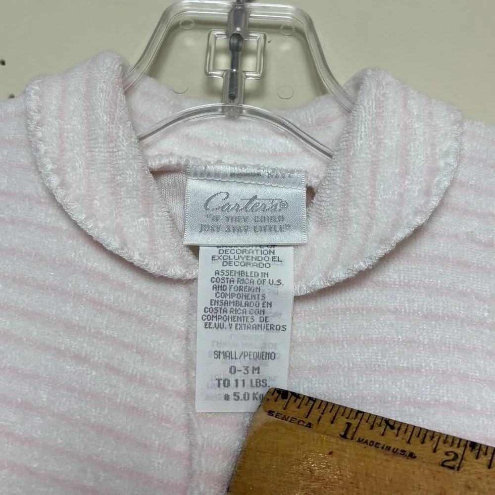 VTG Carter's Bear 90s Pink Striped Terry Sleeper Baby One Piece Size 0-3 Months